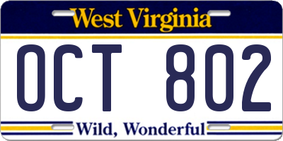 WV license plate OCT802