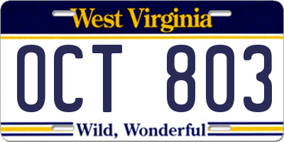 WV license plate OCT803