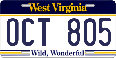 WV license plate OCT805