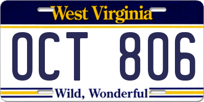 WV license plate OCT806