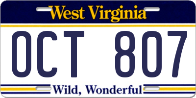 WV license plate OCT807