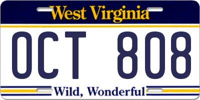WV license plate OCT808