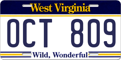 WV license plate OCT809