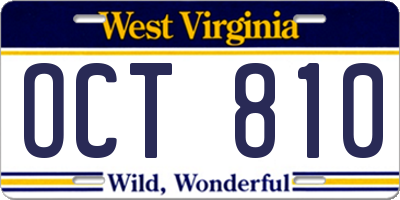 WV license plate OCT810