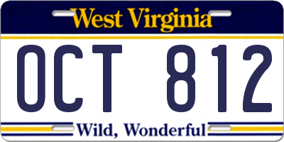 WV license plate OCT812