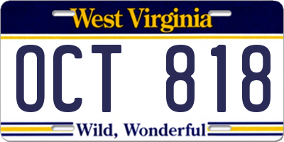 WV license plate OCT818