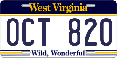 WV license plate OCT820