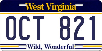 WV license plate OCT821