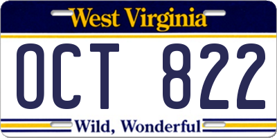 WV license plate OCT822