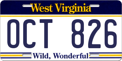 WV license plate OCT826