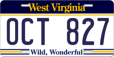 WV license plate OCT827