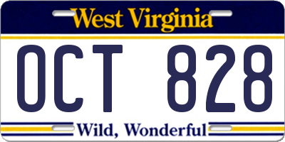 WV license plate OCT828