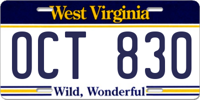 WV license plate OCT830