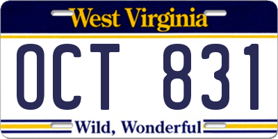 WV license plate OCT831