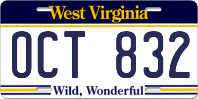WV license plate OCT832