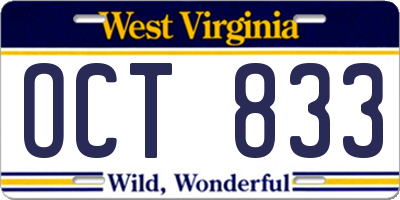 WV license plate OCT833
