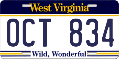 WV license plate OCT834
