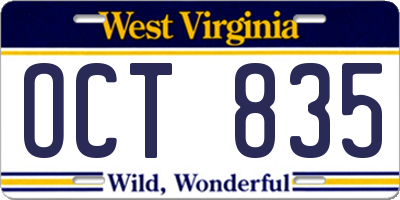 WV license plate OCT835