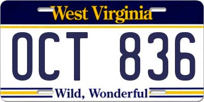 WV license plate OCT836