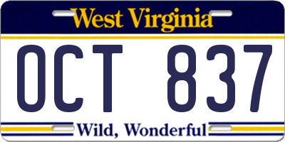 WV license plate OCT837