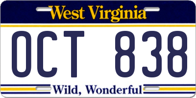 WV license plate OCT838