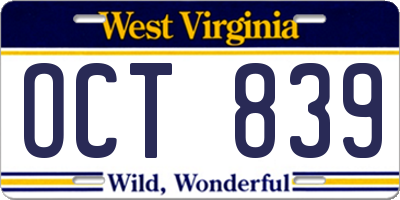 WV license plate OCT839