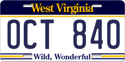 WV license plate OCT840