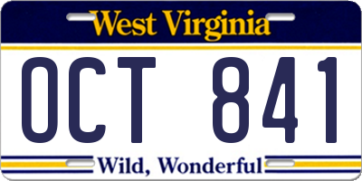 WV license plate OCT841