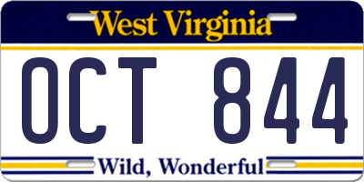 WV license plate OCT844