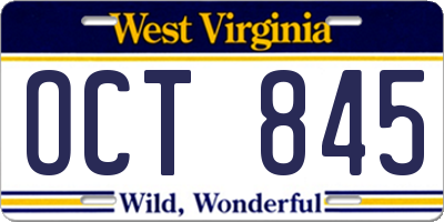 WV license plate OCT845