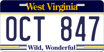 WV license plate OCT847