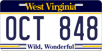 WV license plate OCT848