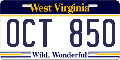 WV license plate OCT850