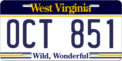 WV license plate OCT851
