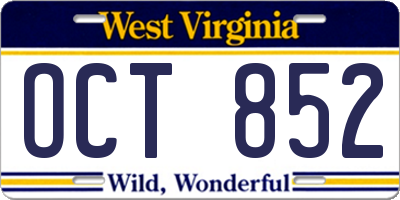 WV license plate OCT852