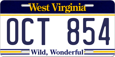 WV license plate OCT854