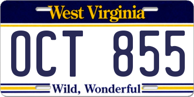 WV license plate OCT855