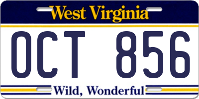 WV license plate OCT856