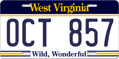 WV license plate OCT857