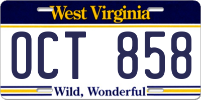 WV license plate OCT858