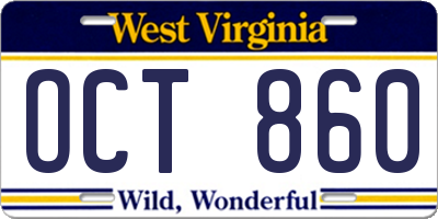 WV license plate OCT860