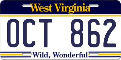 WV license plate OCT862