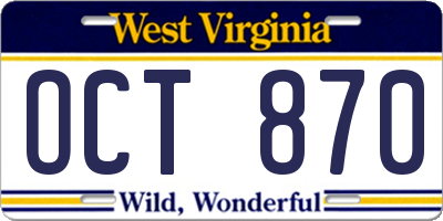 WV license plate OCT870
