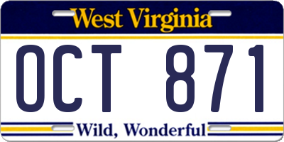 WV license plate OCT871