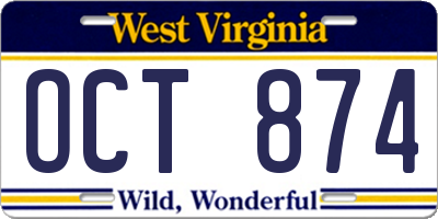 WV license plate OCT874
