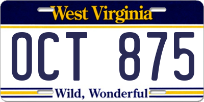 WV license plate OCT875