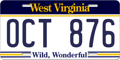 WV license plate OCT876
