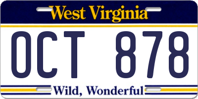 WV license plate OCT878