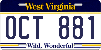 WV license plate OCT881