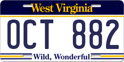 WV license plate OCT882